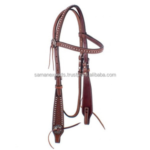 Top Trendy100 % cuero genuino occidental tallado Headstall con Stud Work Top proveedor indio fabricante Saman Exports - Product Image 2