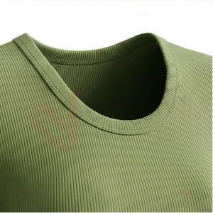 <b>Women's</b> Seamless Sage <b>Green</b> Yoga Set Short Sleeve Crop Top High Waist <b>Leggings</b> 2 Piece Outfit - Product Image 4