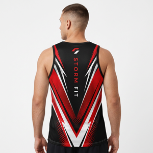Camiseta sin mangas Storm Fit para hombre, con estampado sublimado, 100% poliéster, de secado rápido, cuello redondo, para entrenamiento, gimnasio, ropa deportiva. - Product Image 3