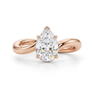Bague de fiançailles en or pur 14 carats avec diamant poire de 2 carats cultivé en laboratoire, bague solitaire minimaliste, bague de promesse délicate, cadeau d'anniversaire - Product Image 2