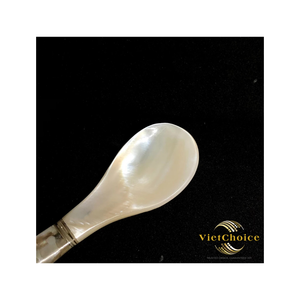Ensemble de 5 cuillères en nacre naturelle, faites à la main, écologiques, à long manche en bois de Khaya, pour fête, café, thé, dessert, caviar - Product Image 3