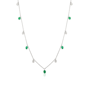 Custom Design Manufacturer Natural Emerald & Diamond 14K Pure White Gold <b>Stacking</b> Charm Chain <b>Necklace</b> Birthstone Jewelry - Product Image 1