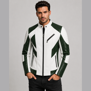 Veste en cuir de crocodile pour homme, style tendance, deux couleurs, veste en cuir de motard personnalisée pour homme, veste en cuir matelassée - Product Image 1