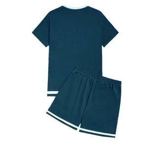 Vente directe d'usine : Ensemble décontracté pour homme, t-shirt à manches courtes en maille respirante et short ample, idéal pour la plage et l'été - Product Image 5