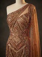 Robe de soirée longue perlée, écologique, haut de gamme, à motif floral 3D, coupe trompette/sirène, asymétrique à une épaule