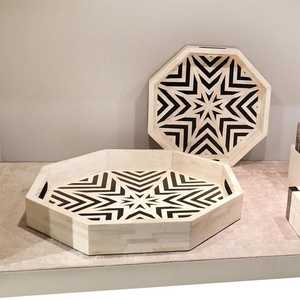 Plateau de service pour le petit-déjeuner de style arabe indien moderne de luxe avec incrustations en os, compatible lave-vaisselle pour les aliments - Product Image 1
