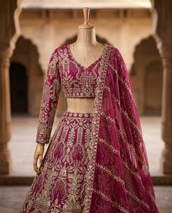 Divyam Creation Lehenga Choli en Faux Georgette Rouge Brodé, Robe Traditionnelle Indienne Longue pour Fête et Mariage, Taille Standard Femme - Product Image 3
