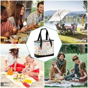 Sac Isotherme Floral Portable pour Repas – Sac Glacière Fourre-tout en Polyester avec Fermeture Éclair et Bandoulière pour Transport Alimentaire - Product Image 6