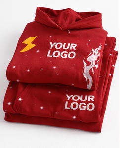 Ensemble de survêtement décontracté en molleton rouge flamme personnalisé pour homme, deux pièces, style streetwear, avec logo de marque privée, idéal pour l'hiver - Product Image 2