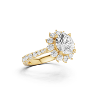 Anillo de Halo con Diamante Cultivado en Laboratorio de Corte Brillante para Mujer, Joyería de Oro de Lujo con Destellos Solares para Compromiso, Fiesta, Boda, Regalo