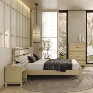 Wholesale Scandinavian Solid Wood <b>Bed</b> | Minimalist Japandi Floating Slat <b>Platform</b> <b>Bed</b> <b>Frame</b> - Product Image 3