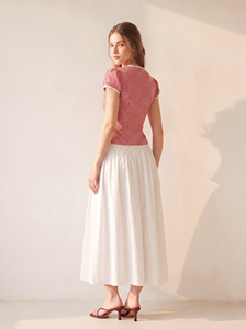 ODM OEM Women's <b>Red</b> <b>Gingham</b> V Neck Cap Sleeve Blouse Lace Inset Vintage Button Up Corset Peplum Top Casual Summer Shirt NOELLE - Product Image 4