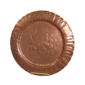 Assiette décorative ronde en cuivre, motif rose gravé à la main, style chinois traditionnel, plat en métal, vaisselle, assiettes de présentation - Product Image 1
