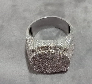 Moissanite Mens Cluster <b>Pinky</b> <b>Ring</b> Bold Wedding Engagement Rhodium Plated Hip hop Style 925 Sterling <b>Silver</b> Anniversary Gifts - Product Image 5