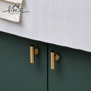 Minimalist Cylindrical Brass Cabinet Knob Brushed <b>Gold</b> Finish Modern <b>Drawer</b> <b>Pull</b> for Wardrobes and Furniture - Product Image 1