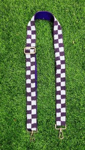 Handmade Checkerboard Canvas Bag Strap With Gold <b>Hooks</b> Rectangular Shape Textile Material - Product Image 3