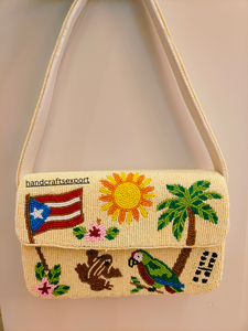 Bolso de Hombro Artesanal con Cuentas y Diseño Tropical de Palmera, Sol, Loro y Mono, Bolso de Mensajero de Moda para Mujer - Product Image 2