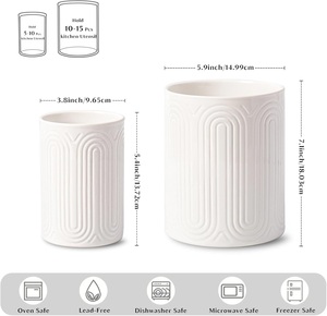 Embossed Ceramic Utensil Holder <b>Set</b> Textured Surface High <b>Fired</b> Strength Chip Resistant Stable Kitchen Counter Storage Organizer - Product Image 6