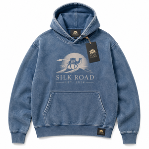 Sweat-shirt à capuche en denim bleu pour homme Silk Road, en coton French Terry imprimé, décontracté, hiver, séchage rapide, coupe ample, avec poche - Product Image 5