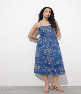 Robe midi en coton à bretelles pour femme, décontractée, sans manches, coupe trapèze, légère, respirante, élégante, tendance, pour tous les jours - Product Image 1