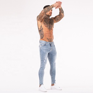Jeans classiques bleus Super Fly en tissu, réparés et déchirés, pour hommes, coupe skinny, effet usé - Product Image 5