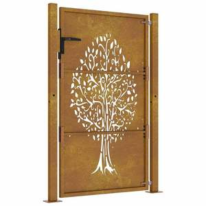Puerta de Jardín de Acero Corten 39.4x59.1 con Diseño de Árbol, Valla y Enrejado - Product Image 5