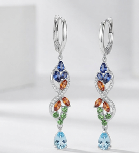 Boucles d'oreilles pendantes en zircon coloré VVLCO plaqué or 18 carats, bijoux en argent de 0,3 mm en forme de poire marquise pour cadeau de fête - Product Image 1