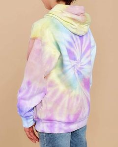 Sweat à capuche oversize pour enfants en molleton bleu délavé tie-dye, respirant, pour l'hiver, sport, garçons, éco-responsable - Product Image 5