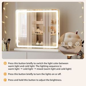 Specchio LED da Trucco con Cornice in Alluminio, Dimmerabile, 3 Modalità di Colore, Funzione Memoria per Illuminazione Camera da Letto e Bagno - Product Image 2