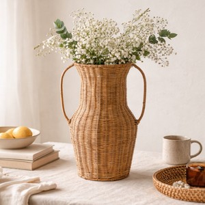 Rustic Rattan Jar Urn Vases with Handles Woven Vintage <b>Floor</b>/Tabletop Vase for Flowers Wedding Anniversary Home <b>Accessory</b> Gift - Product Image 2