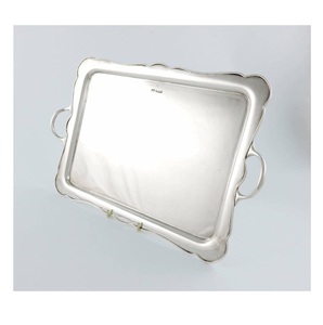 Plateau de service rectangulaire de luxe en acier inoxydable avec poignées, style victorien vintage, gravé, avec pieds - Product Image 3