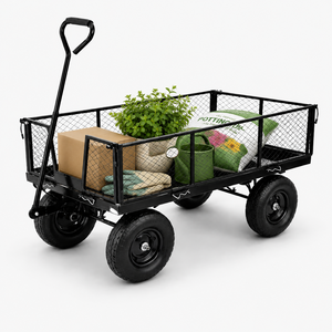 Heavy Duty Wagon Garden Yard Cart Mesh Sides 1000lb Removable Mesh Sides 10" pneumatic Tires Hauling Soil <b>Plants</b> OEM ODGGAD008 - Product Image 1