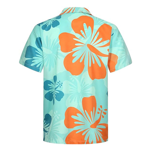 เสื้อเชิ้ตฮาวายลายดอกไม้สีน้ำเงินสำหรับผู้ชาย แขนสั้น ปกคอพับ ผ้าฝ้ายระบายอากาศ เสื้อเชิ้ตสำหรับวันหยุด สไตล์ฤดูร้อน - Product Image 3