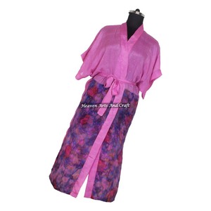 KL007 2026 Summer Collection Blended Poly Silk Short Sleeve Vintage Sari Kimono Full Length Casual Wear Bohemian Winter Autumn - Product Image 3