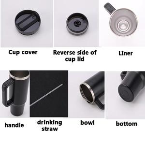 Vente flash : Tasse isotherme en acier inoxydable minimaliste de grande capacité (40 oz) avec poignée, paille et isolation sous vide, pour le bureau, maintien de la température de 12 à 24 heures - Product Image 4