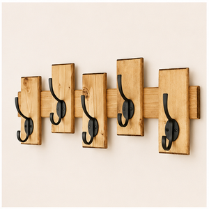 Modern Rustic Solid Wood <b>Wall</b> Mounted Coat Rack With 4 Heavy-Duty Black Iron <b>Hooks</b> Farmhouse Entryway Organizer For Coats Hats - Product Image 3