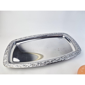 Bandeja Rectangular Decorativa de Acero Inoxidable, Elegante, Hecha a Mano, con Borde de Diseño Floral, para Hotel y Restaurante - Product Image 2