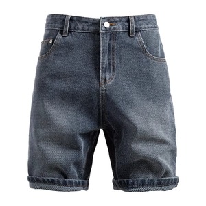 Shorts Bermuda en jean délavé taille haute pour homme, avec braguette boutonnée, couleur unie, en toile de coton, style décontracté - Product Image 3