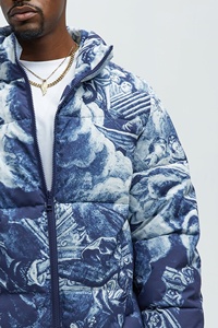 Winter Fashion Embossed Hooded Puffer Jacket Lightweight Zipper <b>Waterproof</b> <b>Warm</b> Quilted Casual Outerwear Trendy Look Front - Product Image 5