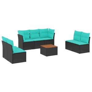 Set di divani da giardino in polyrattan nero da 8 pezzi con cuscini, eleganti mobili da esterno - Product Image 2