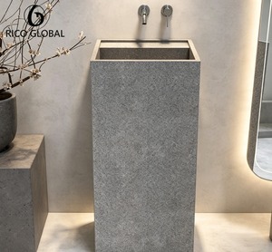 RICO GLOBAL Lavabo rectangulaire sur pied en granit brossé, meuble de salle de bain minimaliste, montage au sol, 35-40 cm - Product Image 1