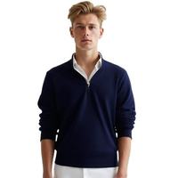 Jersey de punto de algodón de manga larga con cremallera de un cuarto estilo coreano para hombre, otoño/invierno, OEM, holgado, 220g, con logo frontal