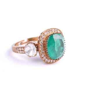 Anillo Ajustable de Plata con Piedra Verde Ovalada, Estilo Esmeralda Vintage, Joyería Victoriana, Regalo para Mujer - Product Image 2