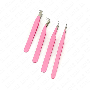 Pinzas para Extensión de Pestañas en Forma de L con Recubrimiento de Polvo Rosa, Acero Inoxidable con Punta Plateada, Logotipo Personalizado, Herramienta de Precisión para Pestañas - Product Image 2
