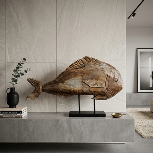 Escultura de Pez de Madera Tallada a Mano, Estatua Decorativa de Animal Marino, Arte Folclórico, Adorno de Mesa para el Hogar o Bodas - Product Image 4