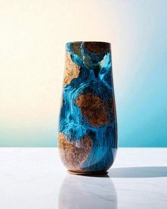 Vase à fleurs de table Art Déco en bois et résine, fait main, brillant, pour décoration intérieure - FASHION CRAFT - Product Image 6