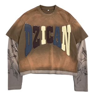 T-shirt vintage brodé avec impression graphique pour homme, fabricant de t-shirts, 300 GSM, thermique, double couche, manches longues, effet délavé à l'acide - Product Image 6