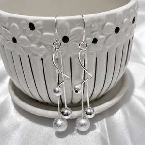 925 Sterling <b>Silver</b> Long Dangle <b>Earrings</b> Spiral <b>Ball</b> Drop Minimalist Bridal Jewelry - Product Image 3