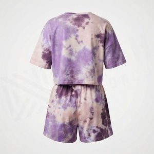 Women's 2 Piece <b>Tie</b> Dye Floral Shorts Set Short Sleeve Crew <b>Neck</b> Loose Fit Above Knee Casual Spring Summer Cotton Outfit - Product Image 2