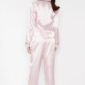<b>Pajama</b> Set Silky Long Sleeve Sleepwear Women's Plus Size Breathable <b>Pink</b> Long-Sleeve <b>Silk</b> <b>Pajamas</b> Made in Pakistan - Product Image 5